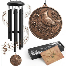 Chufa Cardinal wind chime with medallion delivers year-round outdoor charm.