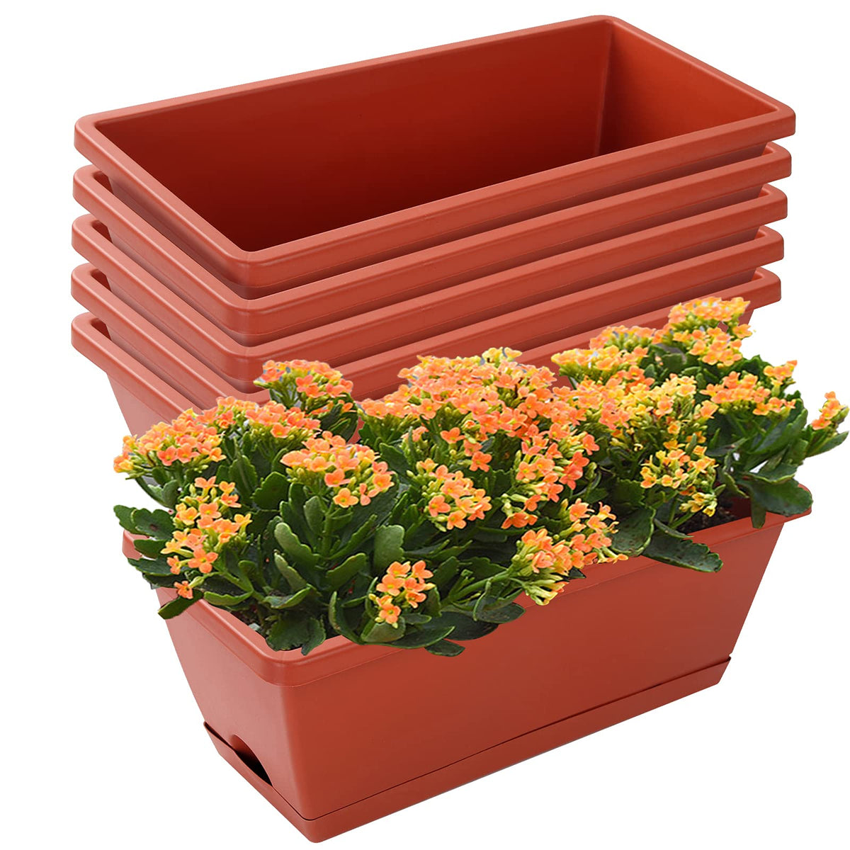 CHUKEMAOYI window box planter front view, red rectangle pot ideal for herbs and flowers.