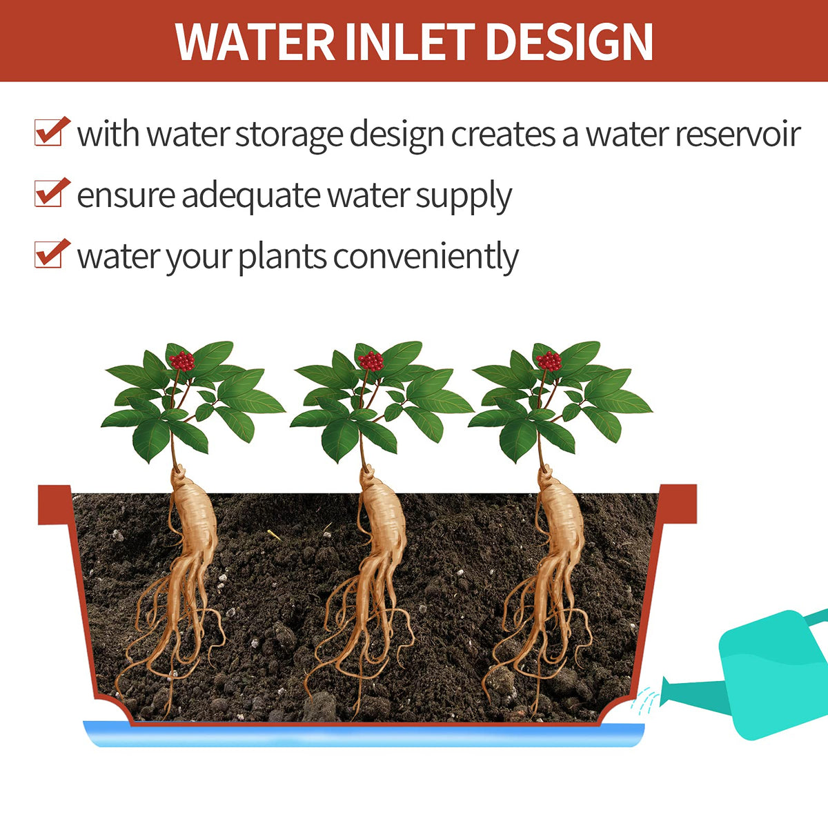 CHUKEMAOYI window box planter water inlet detail for easy direct watering.