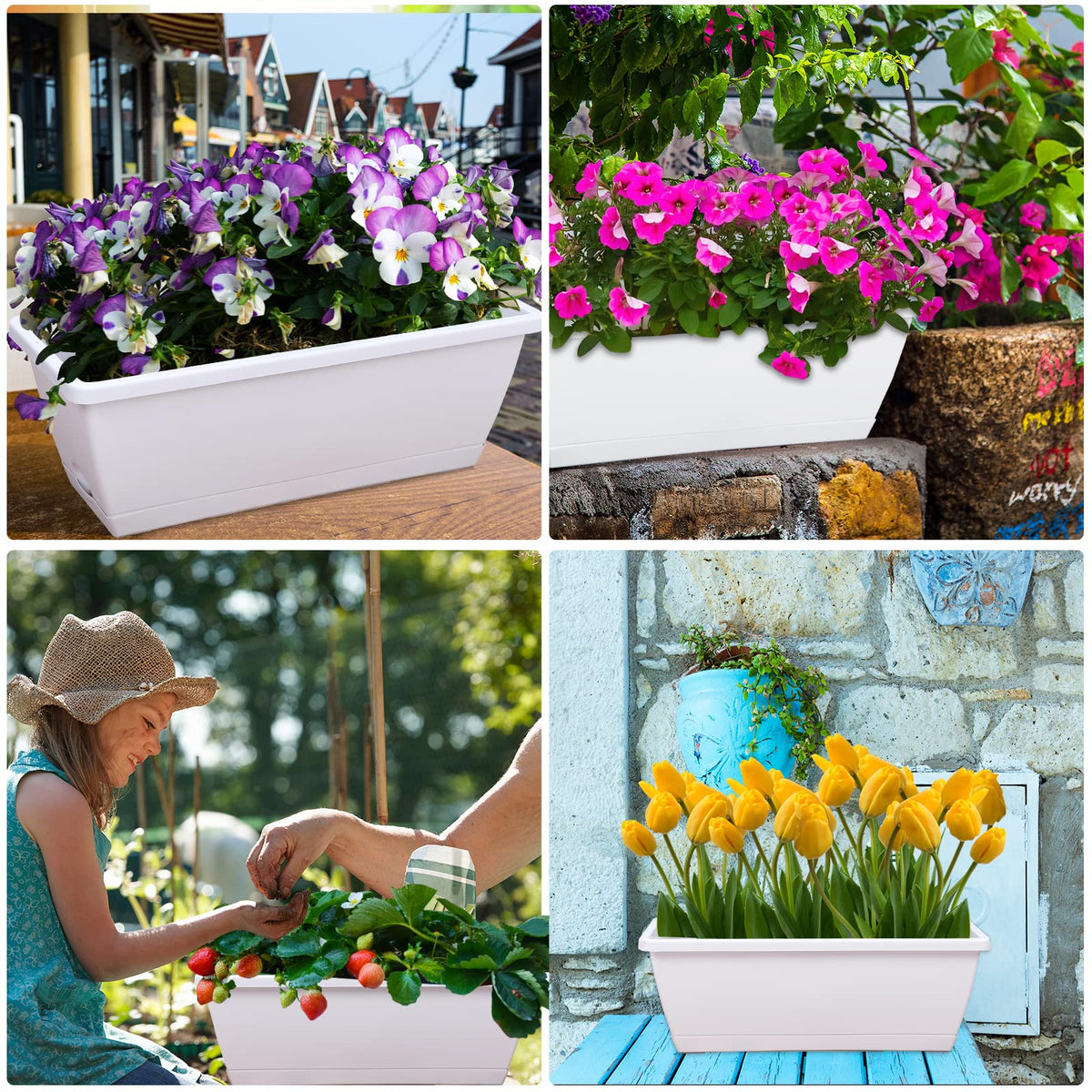 CHUKEMAOYI window box planter with water inlets for easy irrigation.