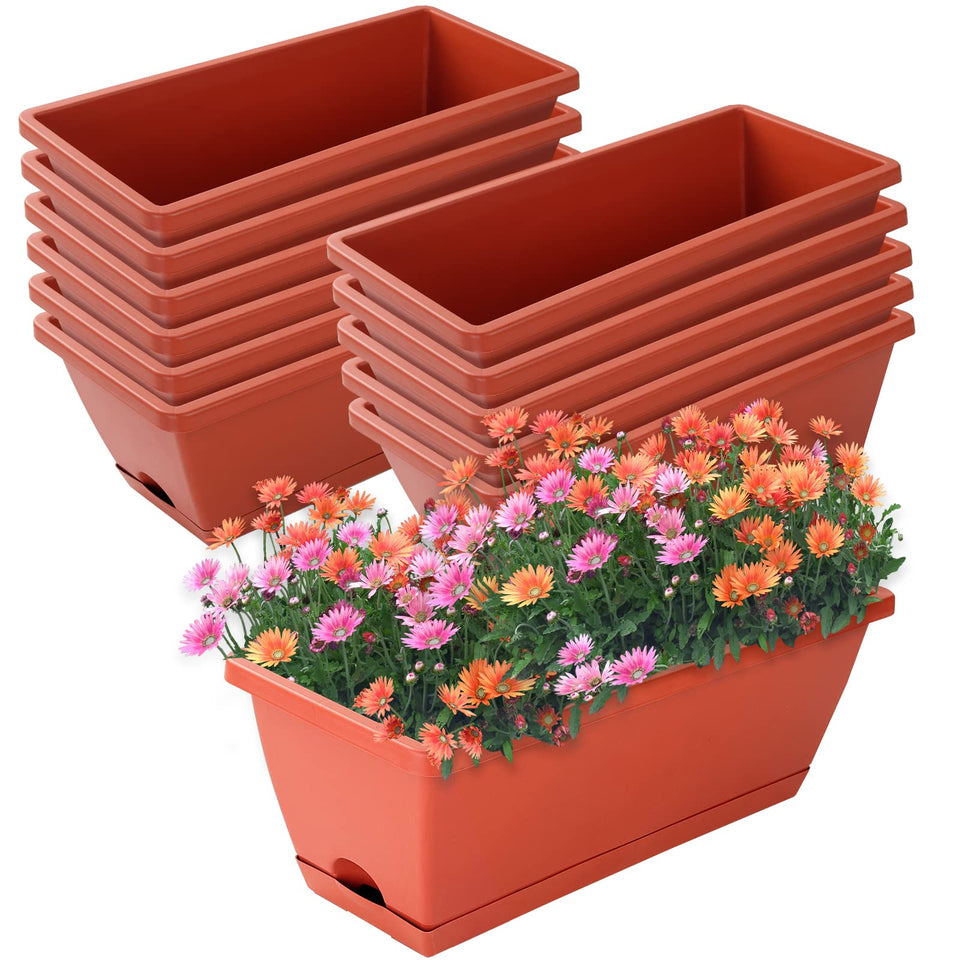 CHUKEMAOYI window box planter pack, rectangular, brick red, ideal for herbs and flowers on balconies.