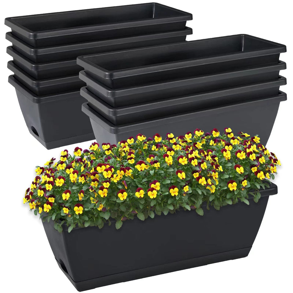 CHUKEMAOYI window box planter, 17-inch rectangle, ideal for windowsill herbs and flowers.