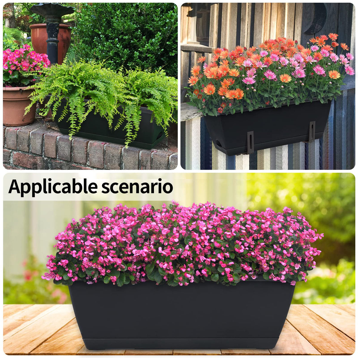 CHUKEMAOYI weather-resistant rectangular planters endure sun and rain.