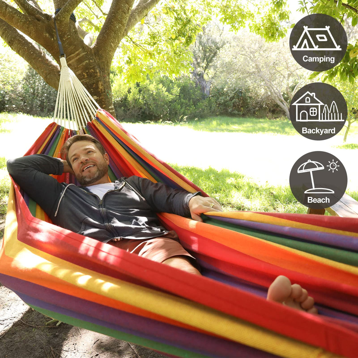 CHULIM hammock bed measures 94.5 by 63 inches for spacious two-person lounging.