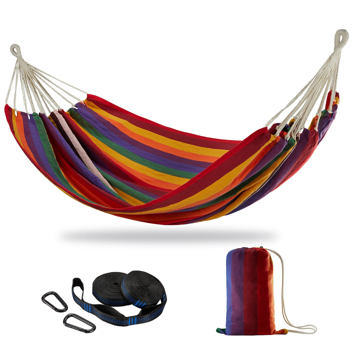 CHULIM Brazilian Double Hammock ready for quick outdoor setup with tree straps.