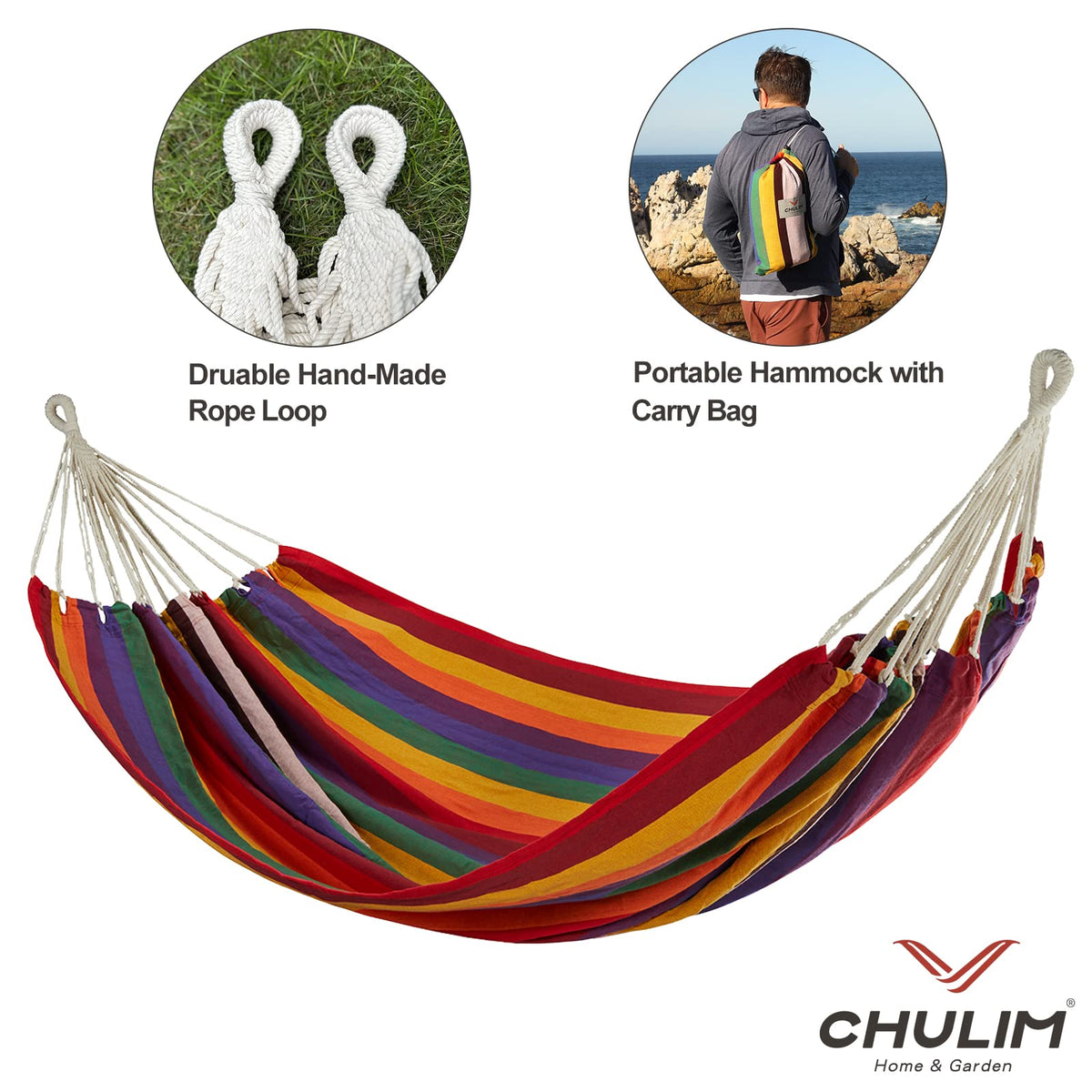Portable CHULIM hammock with fabric carry bag for easy transport.