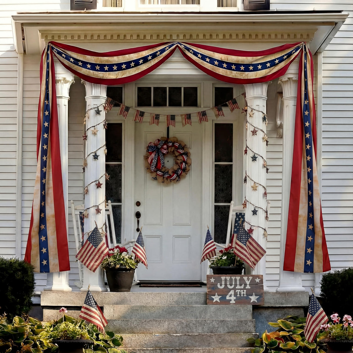 Chumia retro Fourth of July banner suited for porch, fence, or wall displays.