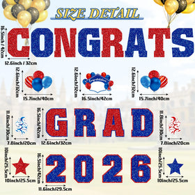 Chunful grad balloon and stars signs create eye-catching party visuals.