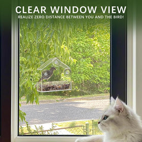 Chunhai Clear Window Feeder clear acrylic inside view shows visiting birds.
