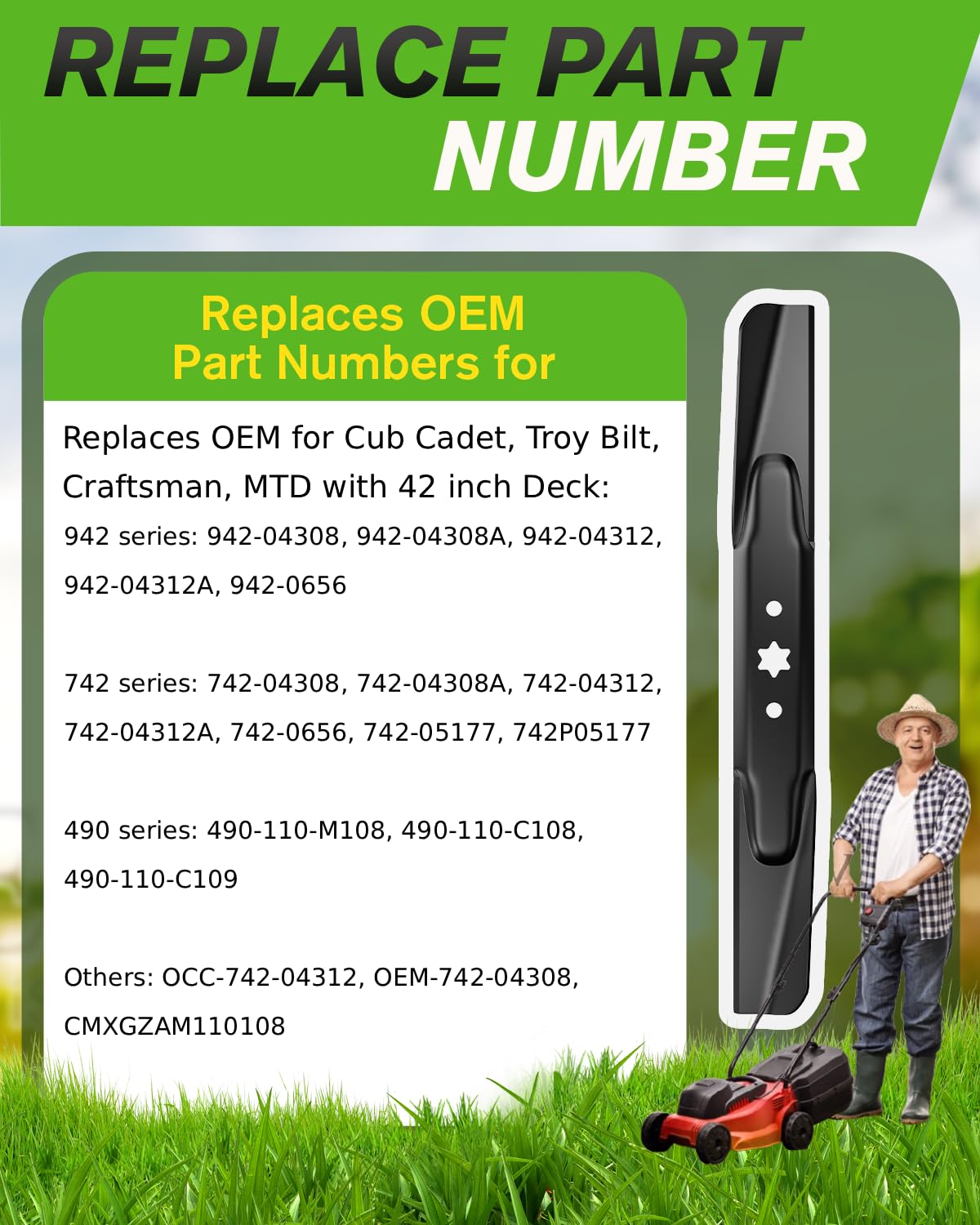 Chway 942-04308 blade side profile highlighting robust construction for tough mowing