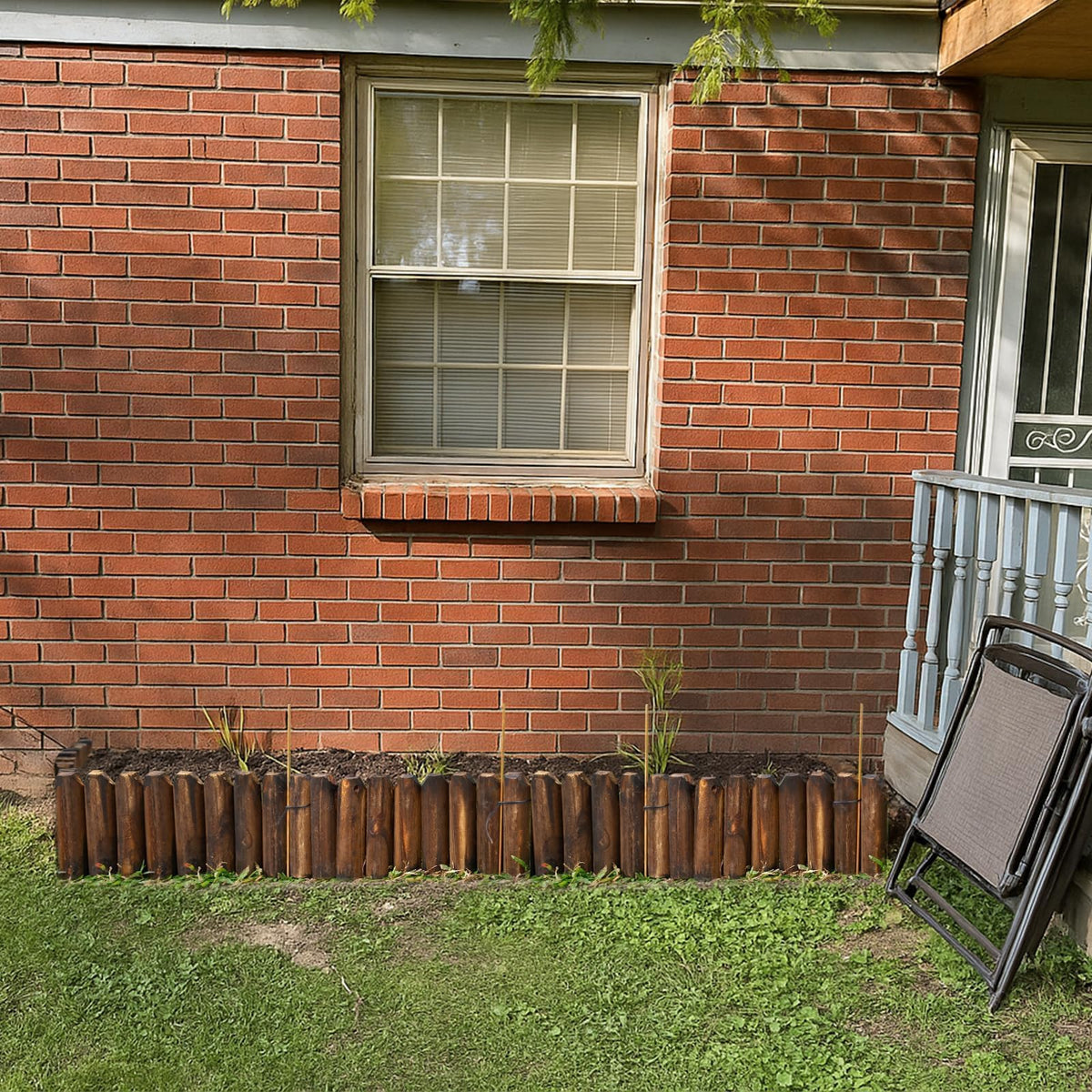 ciAmore wood garden edging ground tips showing easy ground insertion