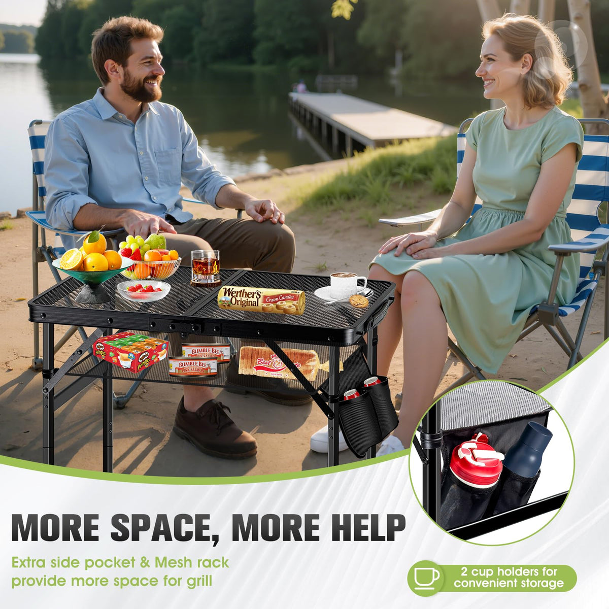 Ciavca grill table carrying handle enables easy transport to campsite