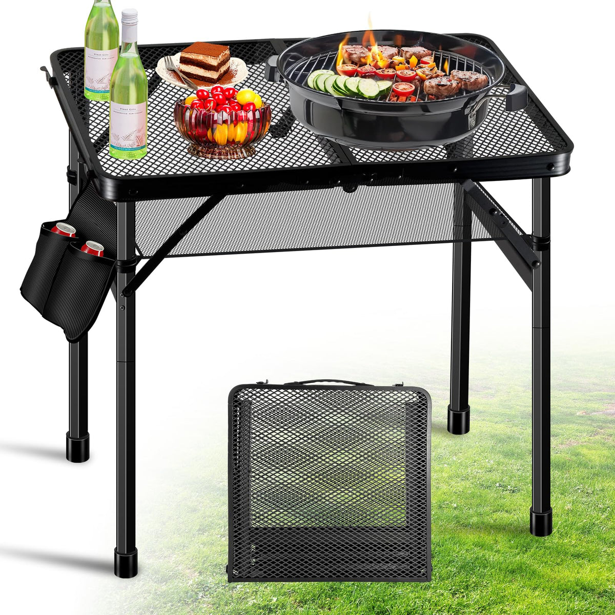 Ciavca upgraded folding grill table with aluminum frame for durable outdoor prep