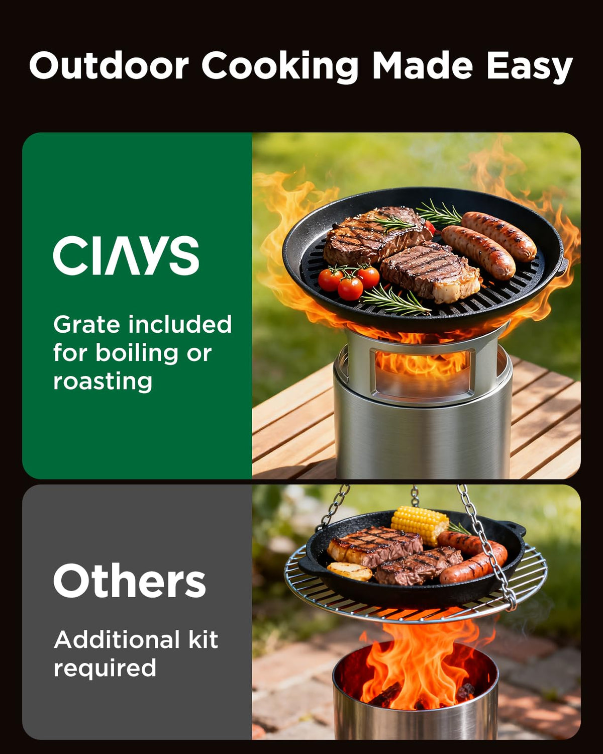 Ciays durable 304 stainless steel fire pit for long-lasting outdoor use.
