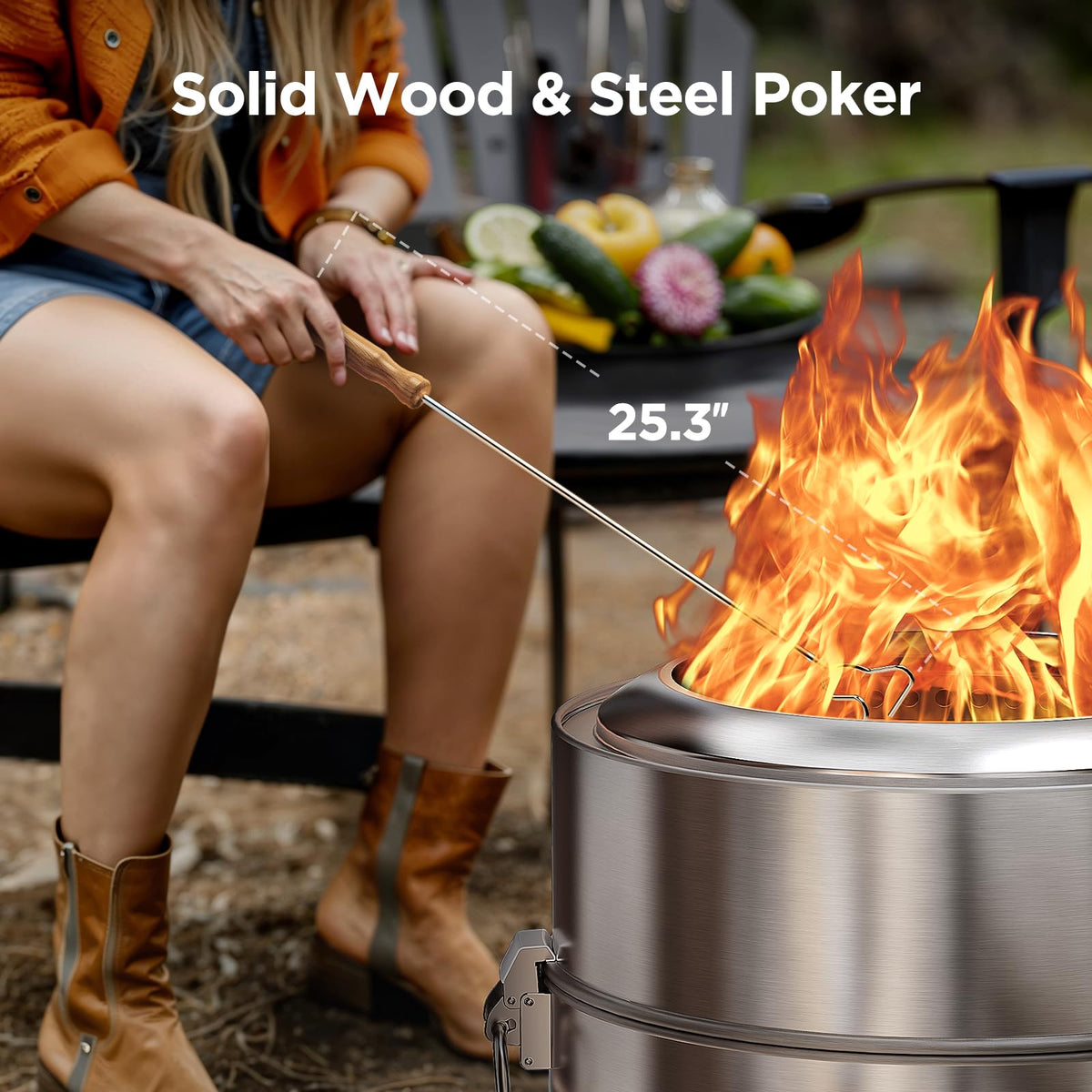 Ciays smokeless-firepit accessories-bundle includes grill rack, poker, and bag for complete outdoor setup.