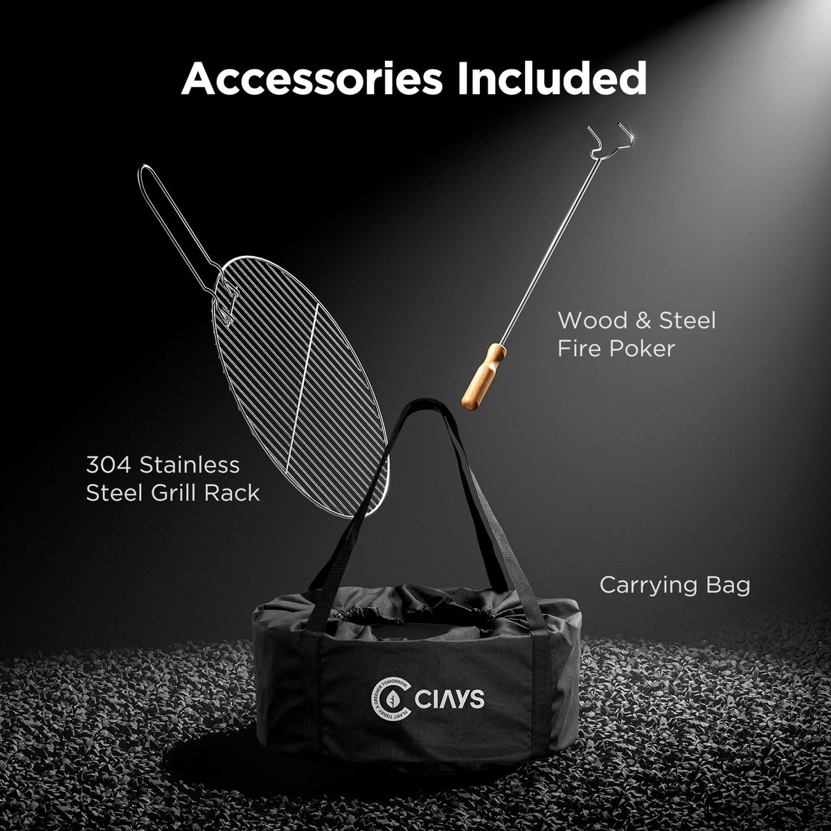 Ciays smokeless firepit with foldable legs for simple packing and setup.