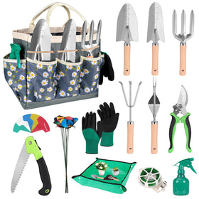 ciemon 62-piece garden tool set in floral tote for versatile gardening