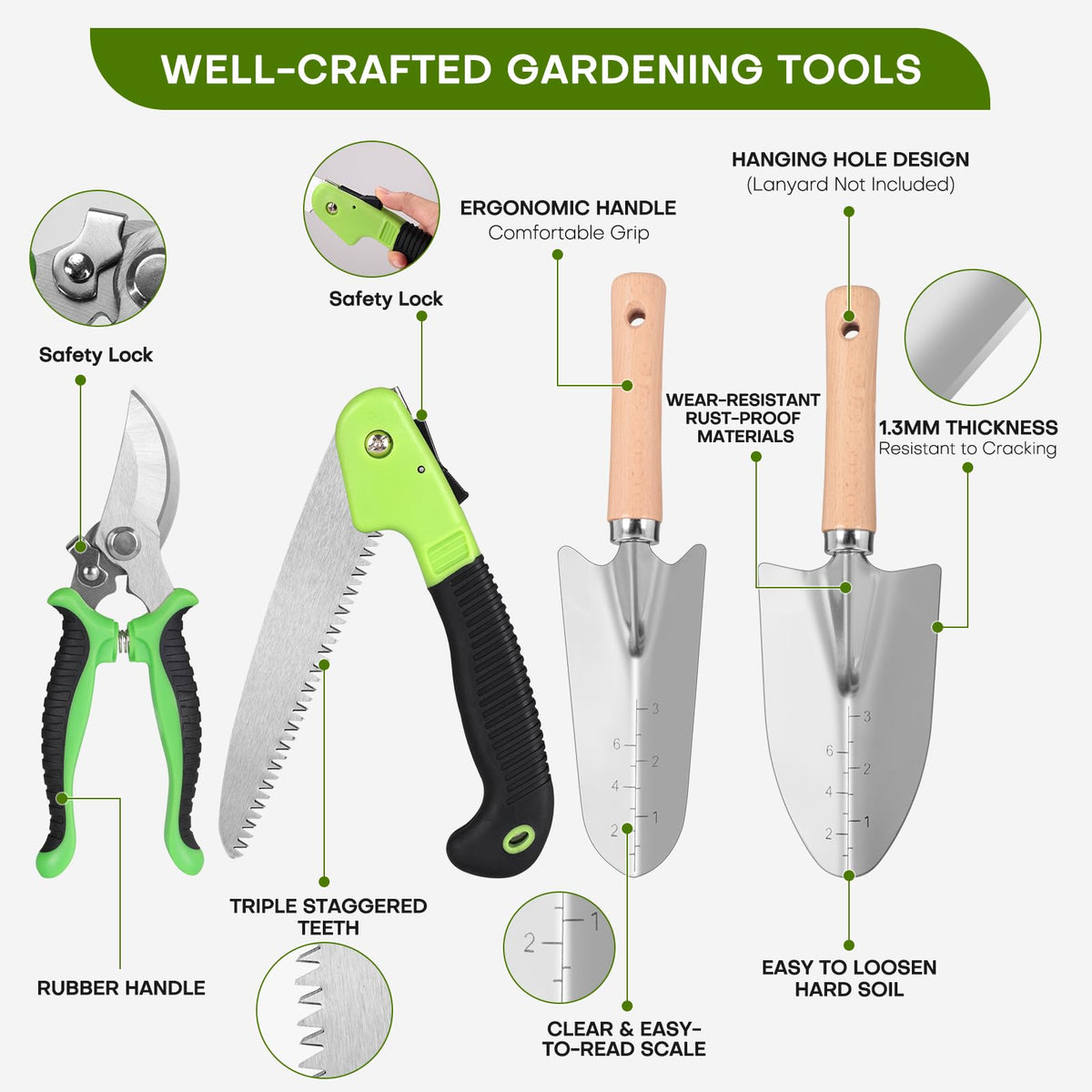 ciemon stainless steel shovel demonstrates durable digging for beds and planters