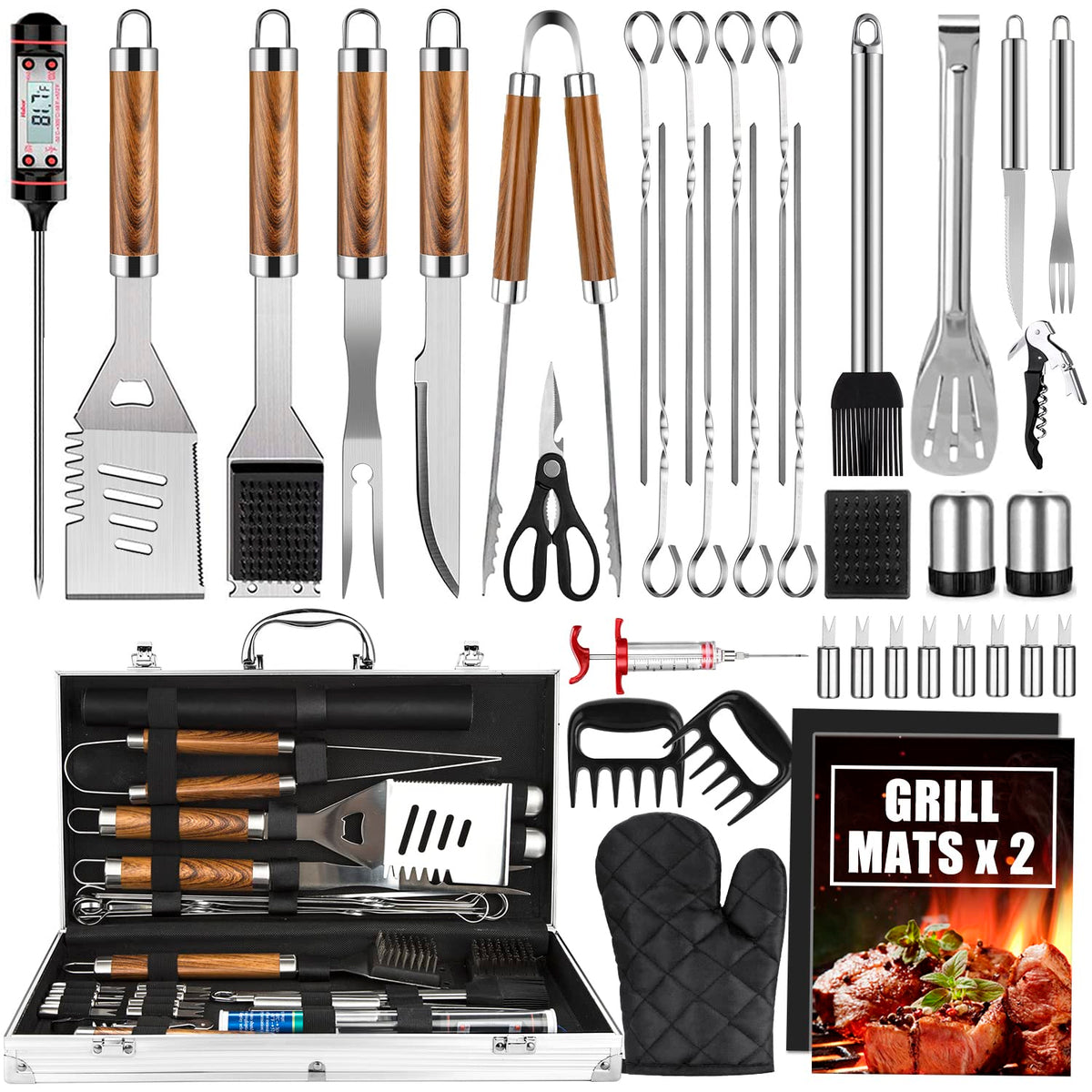 Cifaisi 38-piece grill tools in case with long handles for safe grilling