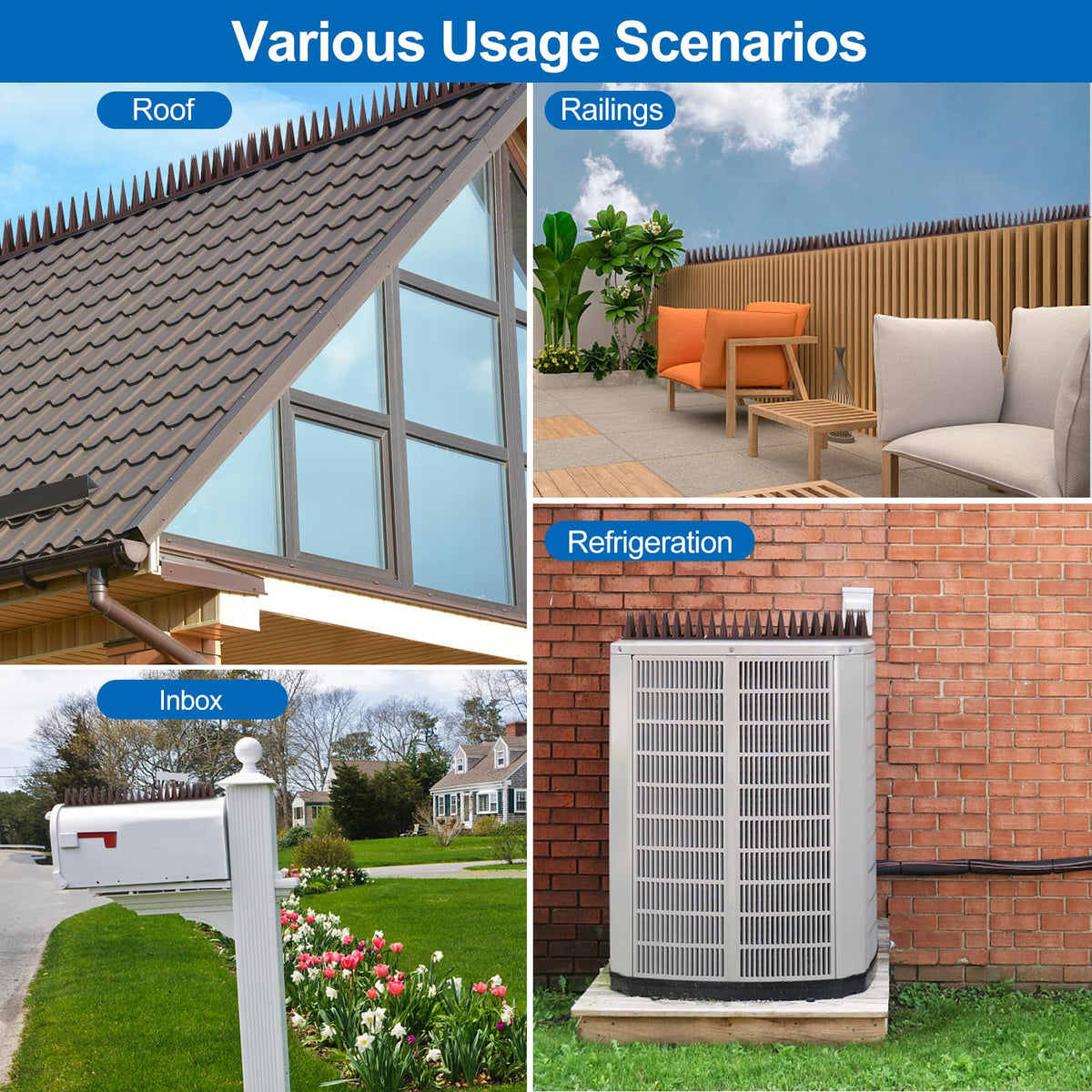 CIIC bird spikes durable brown finish blend with outdoor surfaces