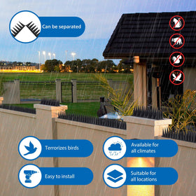 Spikes mounted on a fence provide a humane deterrent.