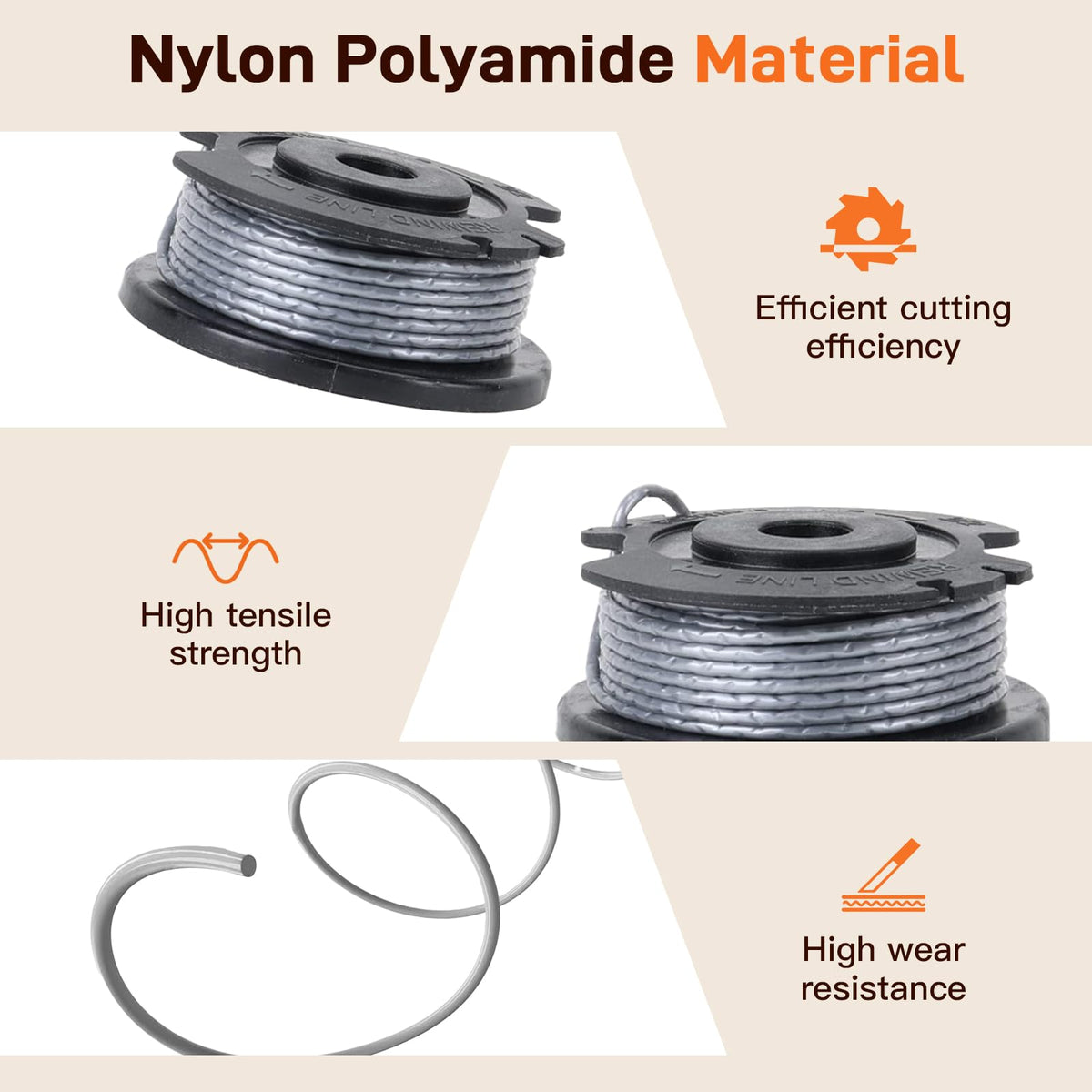 Cilivo durable ABS spool and nylon thread for lasting use.