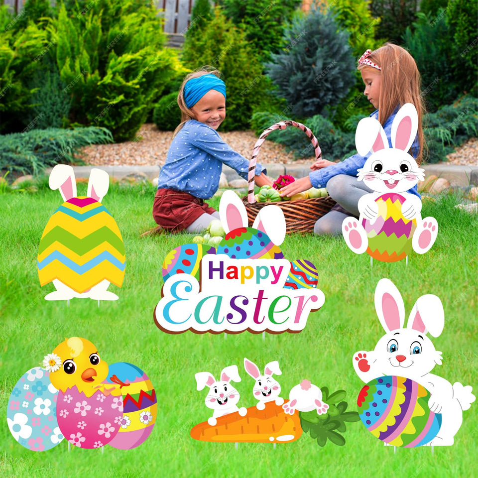 CiniQy Easter bunny yard sign ready for colorful lawn display