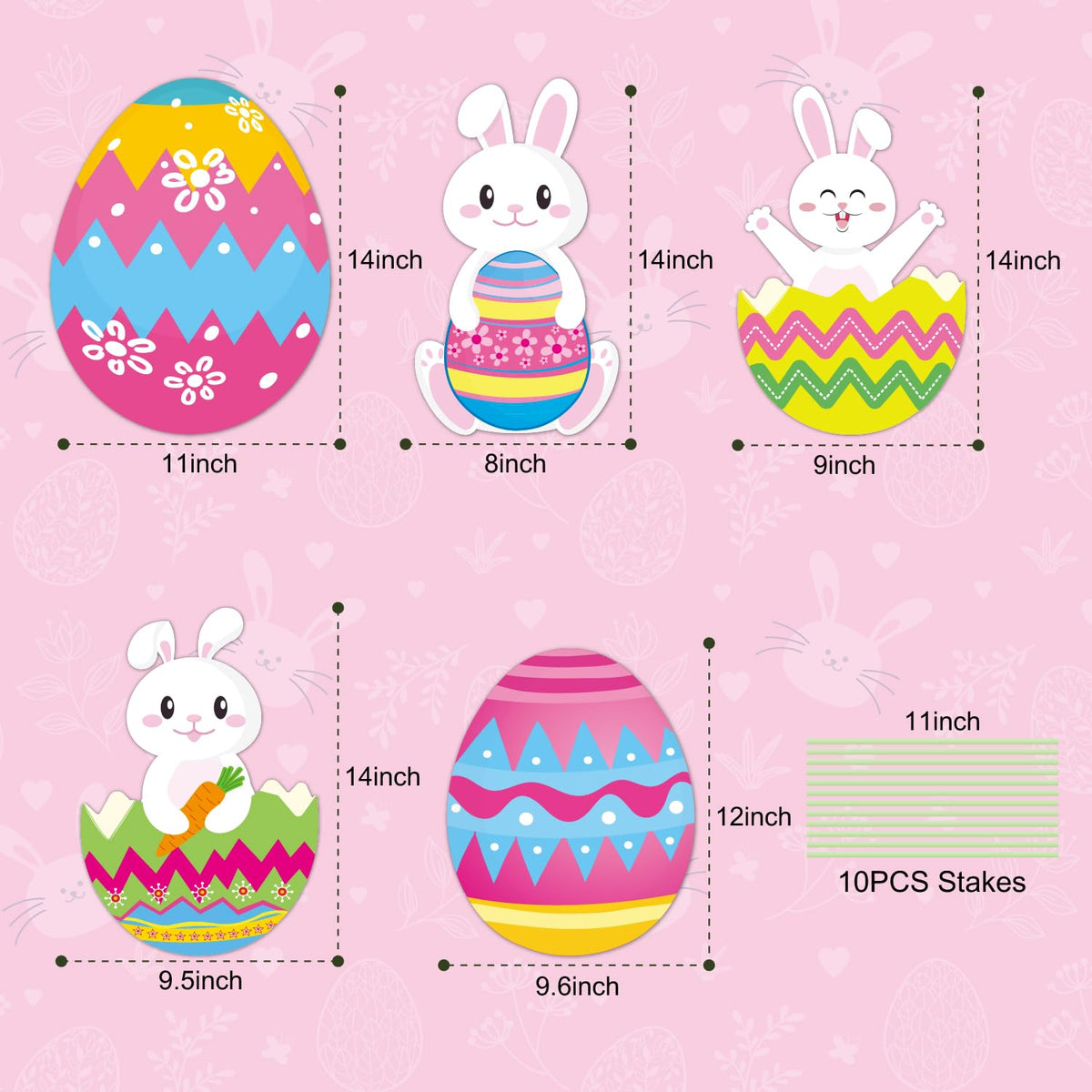 CiniQy Easter eggs and bunny stakes create a striking stacked display.