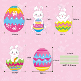 CiniQy Easter eggs and bunny stakes create a striking stacked display.