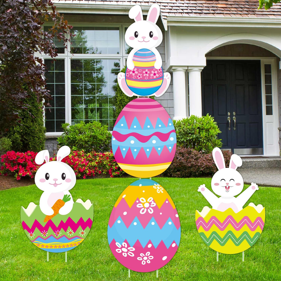 CiniQy Easter yard sign bunny and egg display adds curb appeal to outdoor spaces.