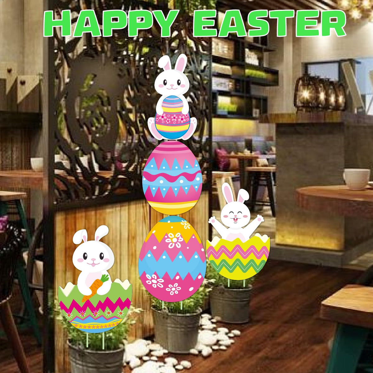 CiniQy jumbo bunny and egg décor elevates spring celebrations.
