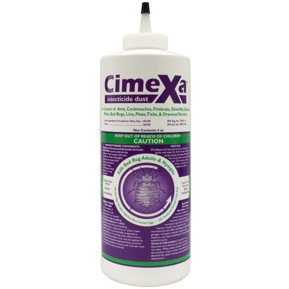 CimeXa Rockwell insecticide dust bottle pour for effective bed bug and flea control.