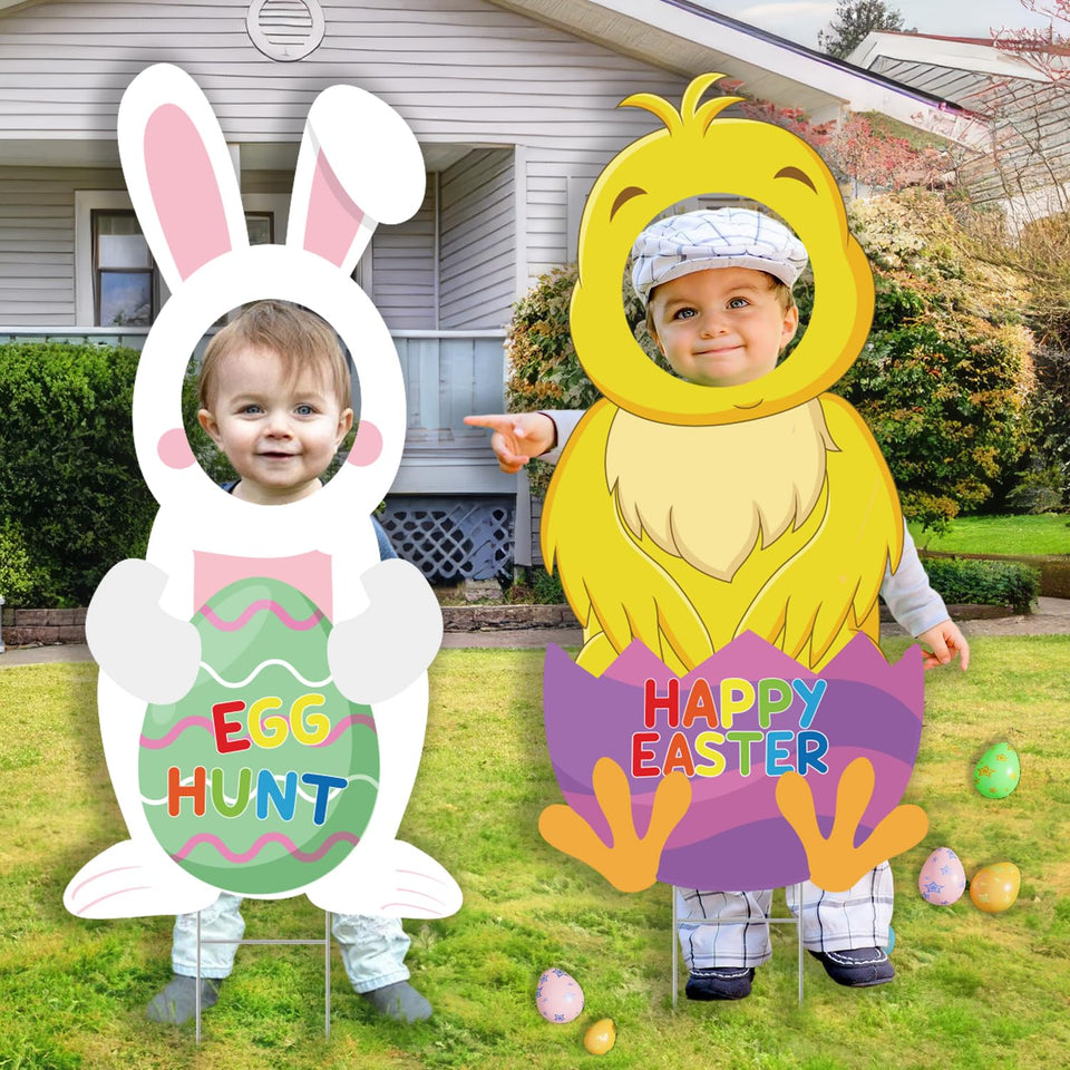 CiniQy bunny-face-hole prop for outdoor Easter selfies and festive yard fun.