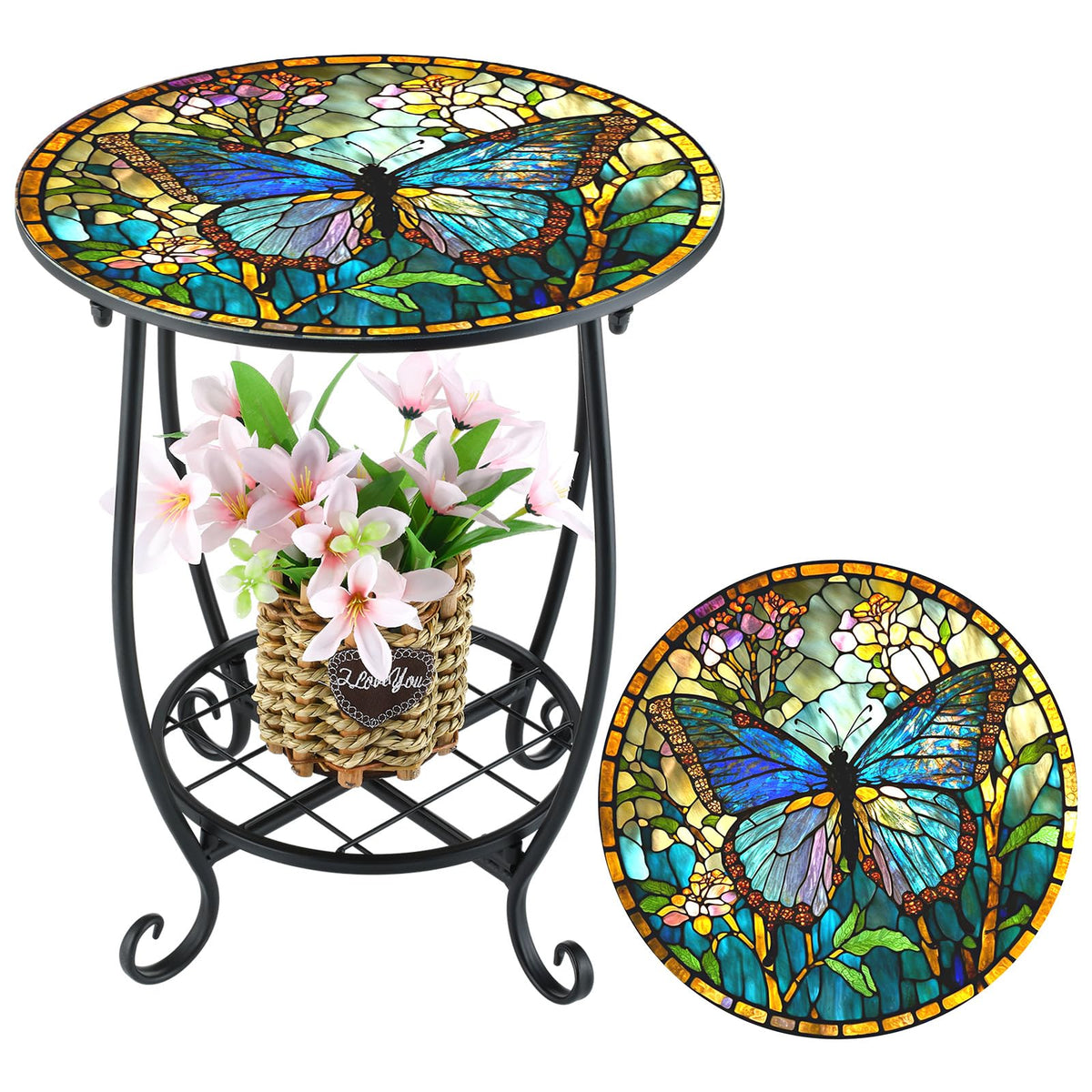 Cinnvoice Butterfly Mosaic Round Table top adds charm to outdoor and indoor spaces.