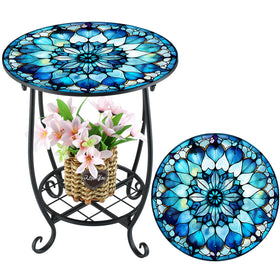 Cinnvoice mandala round side table top brightens outdoor spaces for drinks and decor