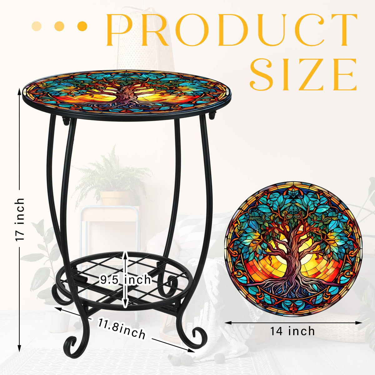 Cinnvoice two-layer design provides extra surface and storage for outdoor decor.