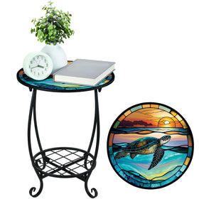 Cinnvoice multipurpose patio table supports drinks, plants, and snacks.