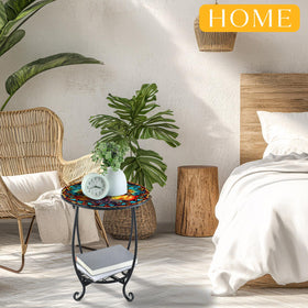 Cinnvoice 14-inch round table fits compact patios and spaces.
