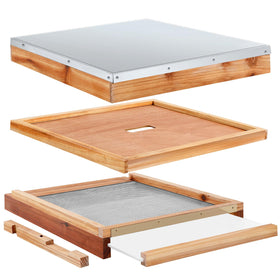 Cinnvoice telescoping top cover on a beehive providing protection and ventilation