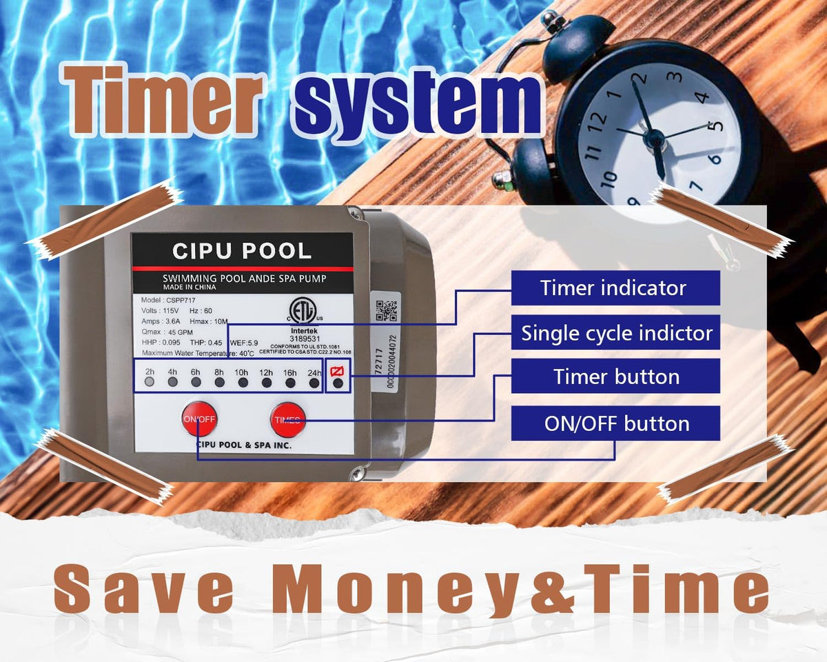 CIPU pool pump timer filter basket capturing debris for cleaner water