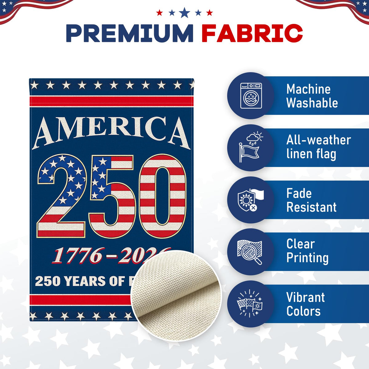 CIRCKOPS burlap texture flag emphasizes rustic patriotic charm outdoors.