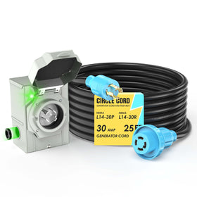 CircleCord 4-prong generator extension with locking connector shown ready for reliable power delivery.