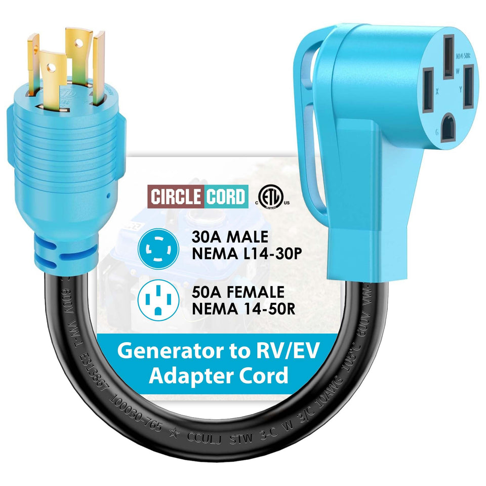 CircleCord 4-prong adapter plug for RV and generator use.