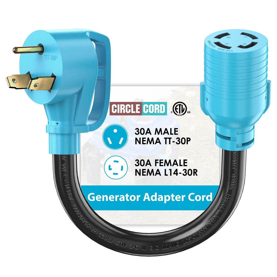 CircleCord TT-30P to L14-30R adapter cord for safe generator hookups