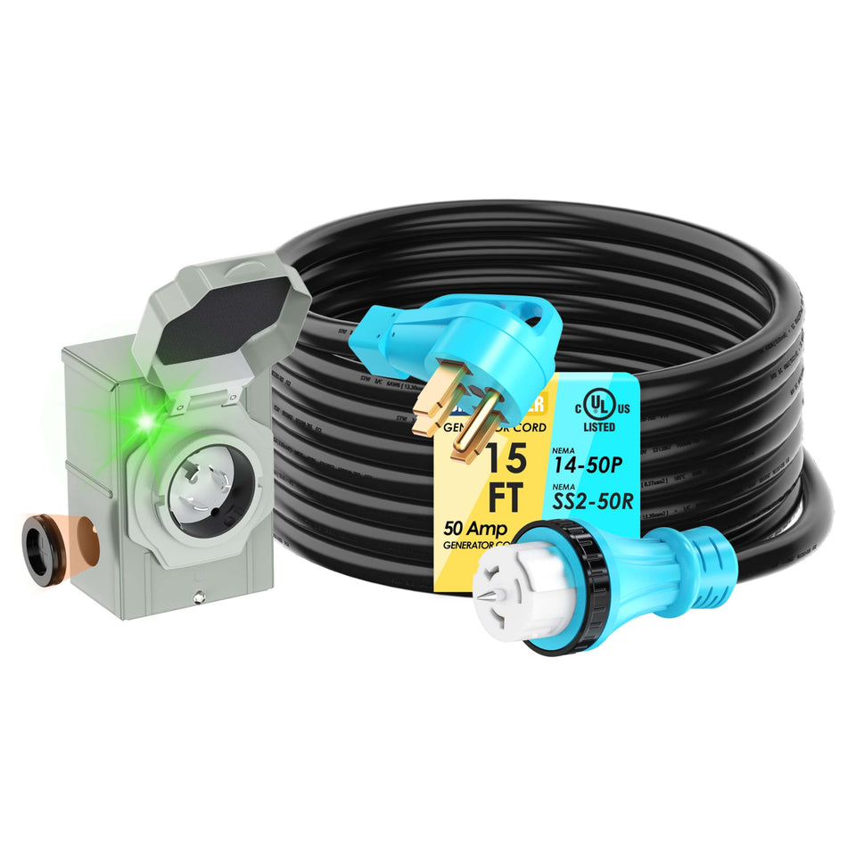 CircleRiver 50amp generator cord 15ft for reliable outdoor home backup power.