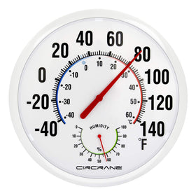 Circrane 13.25-inch round thermometer with hygrometer dial shows temp and humidity from afar