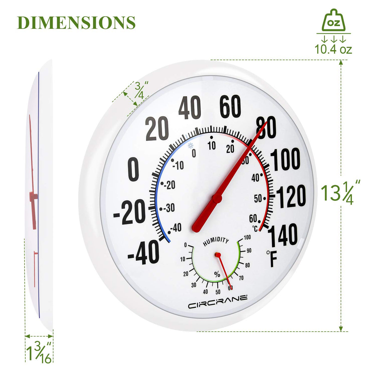 Circrane bimetal thermometer no batteries saves energy with elegant display