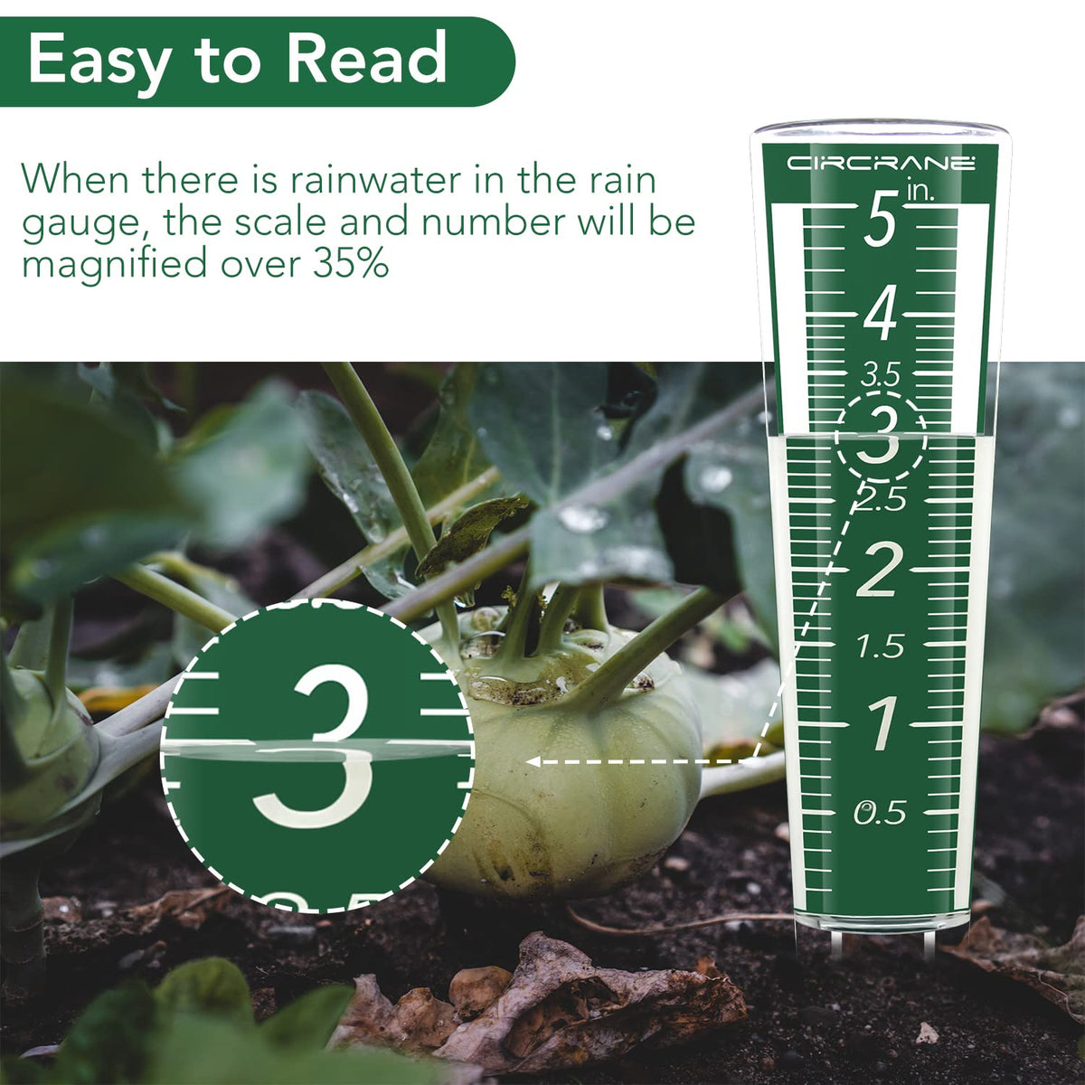 Circrane magnified scale view shows over 35% larger numbers for easy reading.