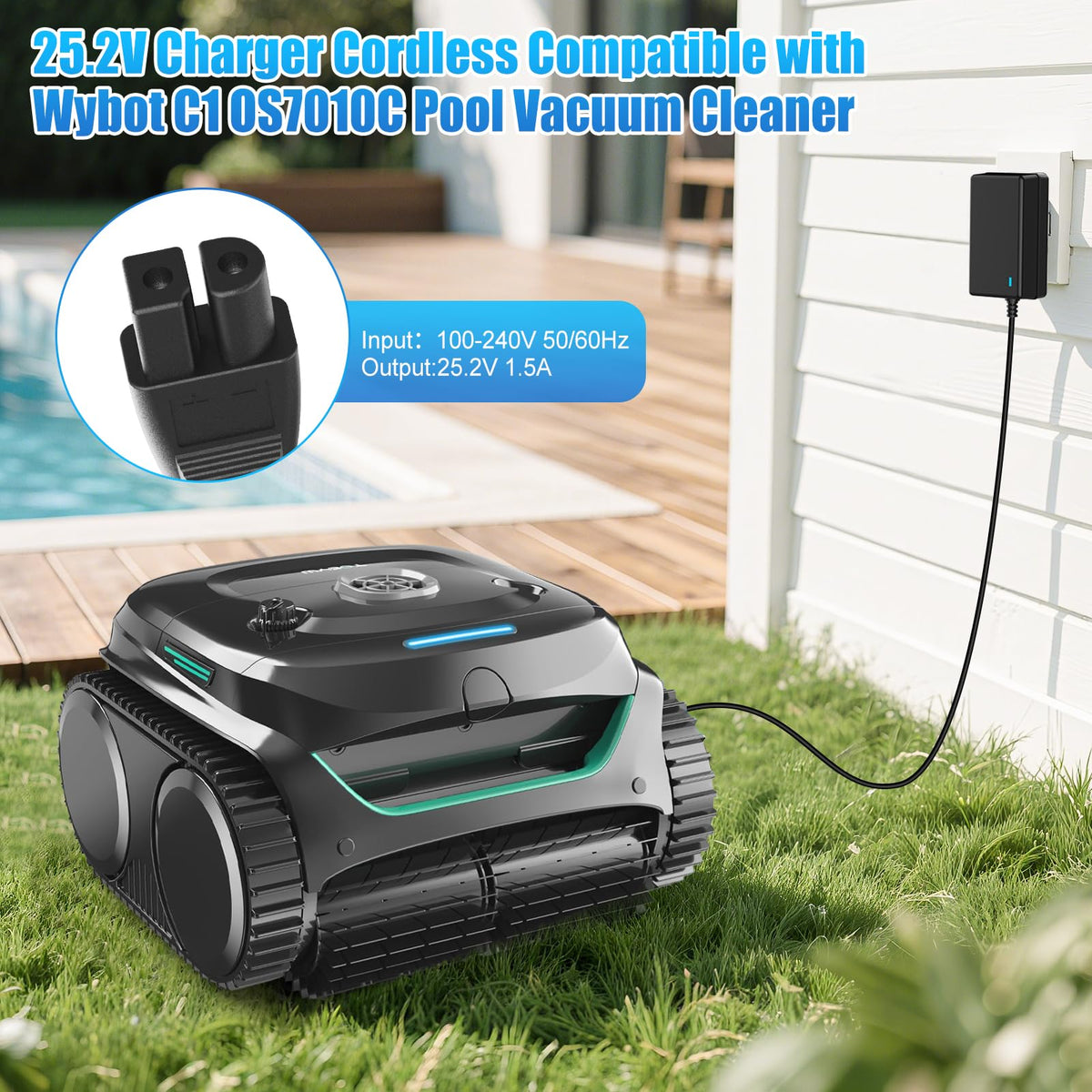 Cisain WYBOT C1 OS7010C charger with plug connected ready to charge your cleaner