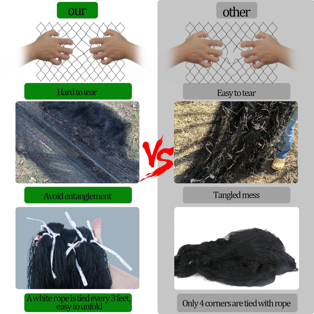 CITOOTY tear-resistant polyester netting ready for outdoor use and year-round protection.